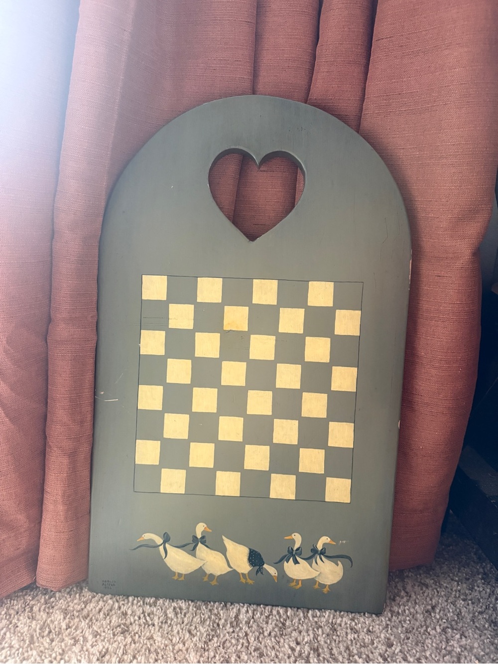 • Vintage 90s Country Folk Art Wooden Checkerboard Wall Hanging